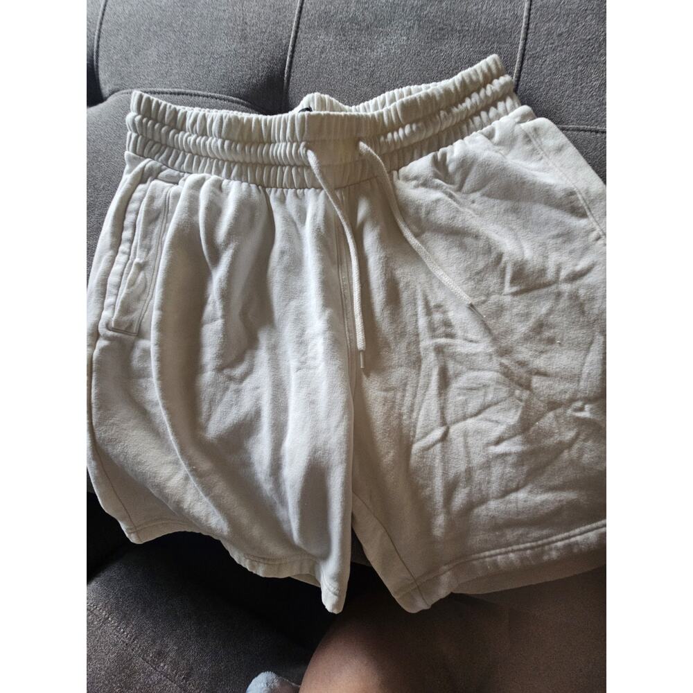 H&M White Fleece Sweat Shorts Men's Medium Regular Fit Drawstring Lounge Casual - Picture 4 of 8